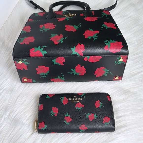 NWT💃Kate Spade Bundle Madison Rose Toss Printed Medium Satchel and Wallet Set - Picture 5 of 10